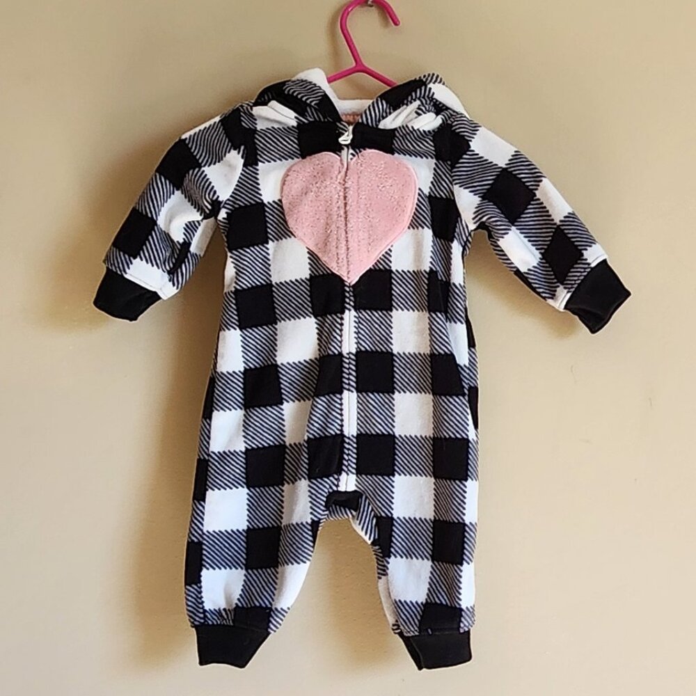 Carter's Baby Girl Heart Zip-Up Fleece Jumpsuit - Size 3 Month Soft Outfit